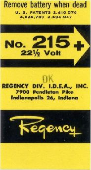 Vintage old style Regency 22 1/2 volt Radio Battery wrapper label